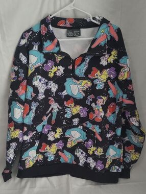 Disney 100 Women's ¼ Zip Pullover Sweater in Black with Alice, Peter Pan, & More